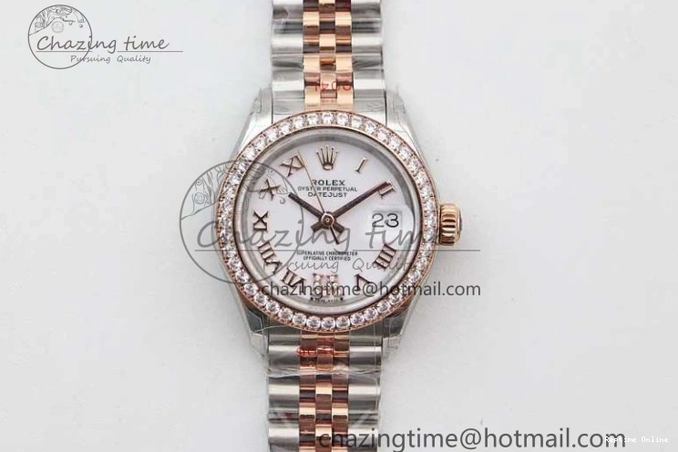 0121 Trendy Lady DateJust 28 SS RG TWF Diamonds Bezel 1:1 Best Edition White Dial Roman Markers on Jubilee Bracelet NH 2129
